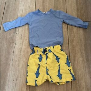 Rugged butts Shark swim trunk and rash guard size 6-12m